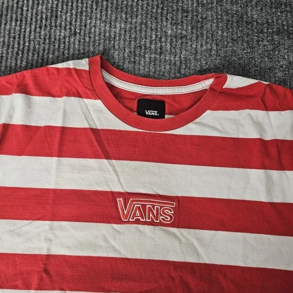 Vans Shirt Mens Large Red White Striped Graphic Skateboard Tee - Picture 2 of 10